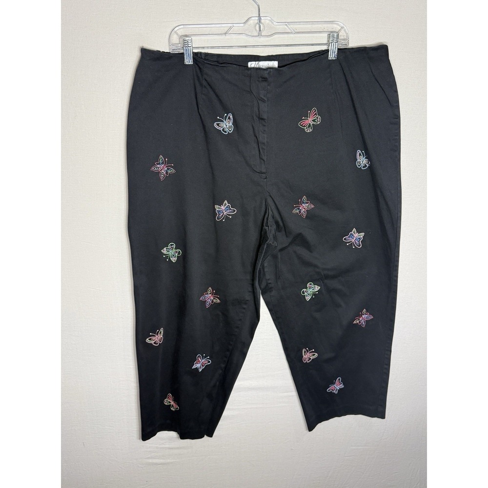 DressBarn Woman 22W Black Butterfly Embroidered Capri Pants Stretch Plus Size